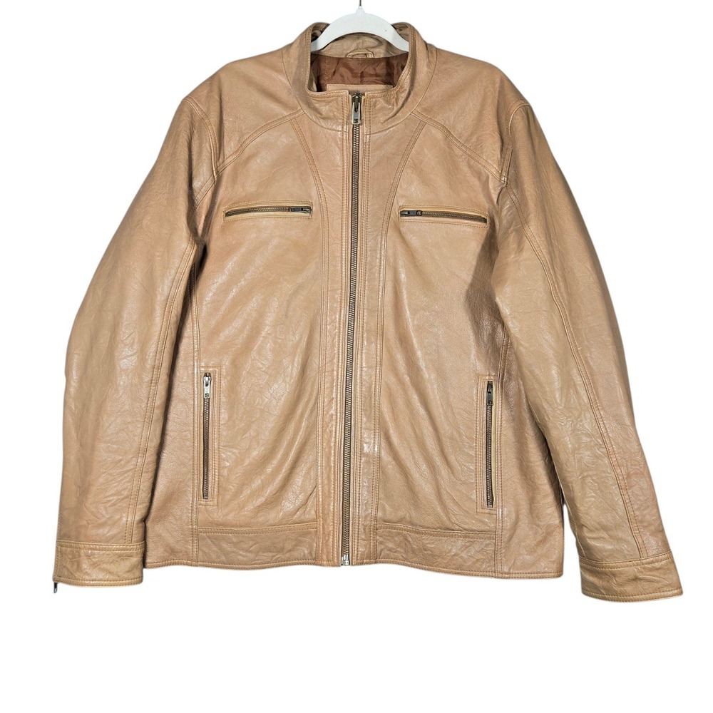 Milwaukee Leather Jacket Mens XL Tan Genuine Leather Moto Motorcycle Biker
